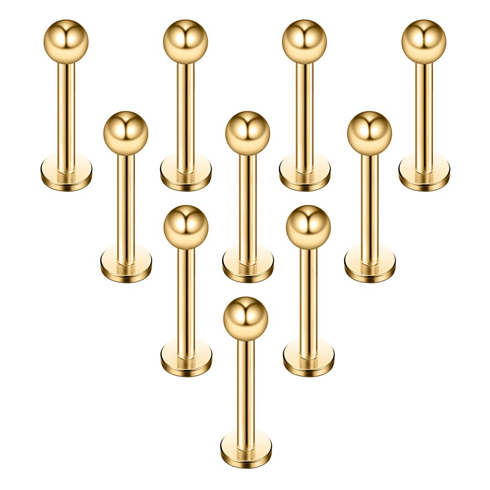 Ruifan 10-24PCS 16G Black Titanium Anodized 316L Stainless Steel 3mm Ball Labret Monroe Lip Ring/Tragus/Helix/Cartilage Earring Stud Barbell,6-12mm Bar Length Body Piercing Jewelry