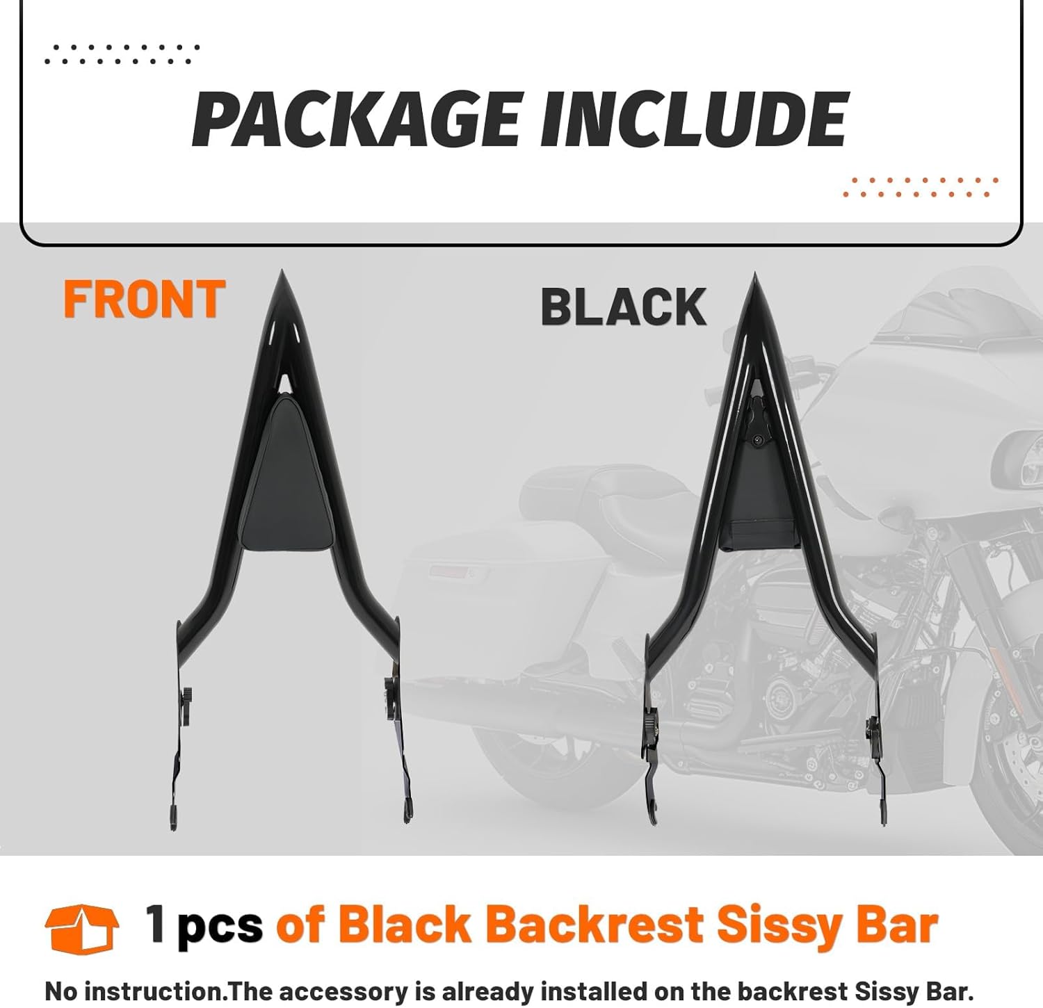 KUAFU Backrest Sissy Bar Compatible with 2009-2024 Harley Touring Road King Electra Glide CVO Street Glide Road Glide Ultra Limited Low Powder Coated+Electrophoresis Black (22" Tall)