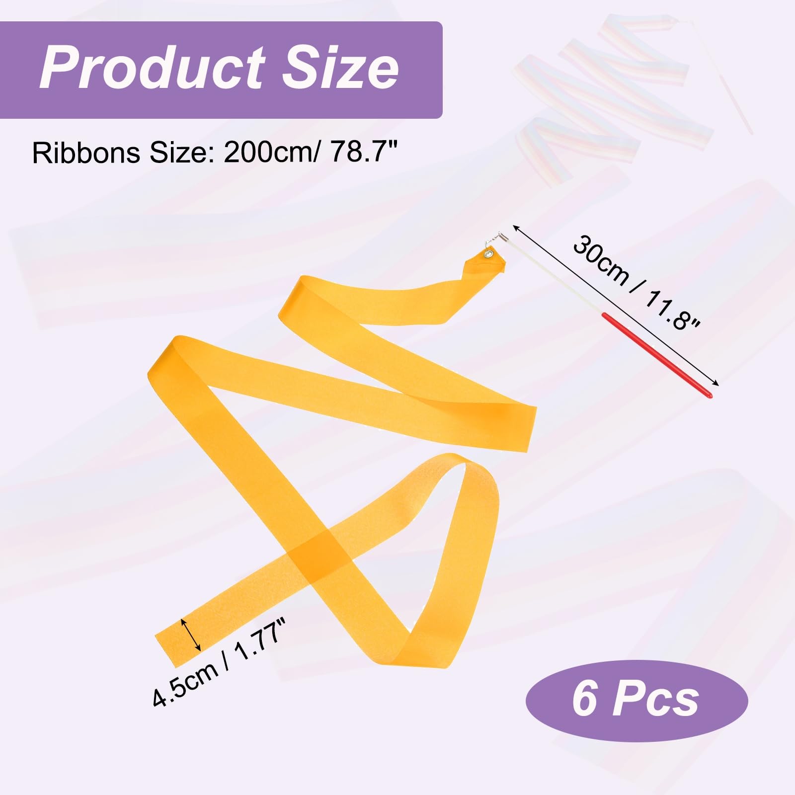 PATIKIL Dance Ribbons, 6 Pack 78.7 Inch Gymnastics Dance Streamers with Non-Slip Wand Dance Flags for Gifts Dancing - Image 2