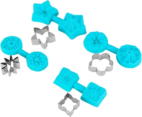 Vista 8 de Pastel de fondant, 4 juegos de flores, pastel de fondant, margarita, rosa, crisantemo, pastel de chocolate, bandeja de silicona para dulces con 4