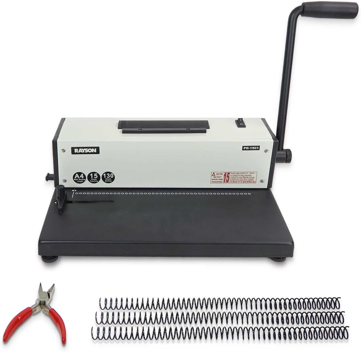 Binding Machine Electric Spiral Binder Machine with 46 Hole 15 Sheet Punching Capacity A4 A5 Silver Rayson PD-1501