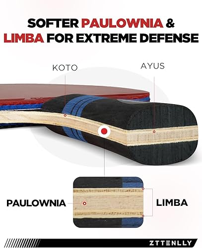 Miniatura 6 de Pala de ping pong con tecnología de carbono  Serie de rendimiento, hoja más fina de 7 capas, velocidad expertabordeequilibrio, funda protectora más