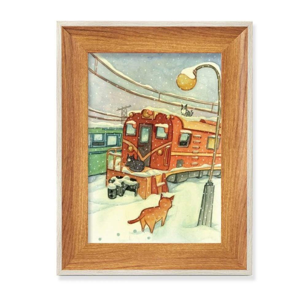 Cadre de photo en bois de bureau cadeau ideal tableau chat et neige