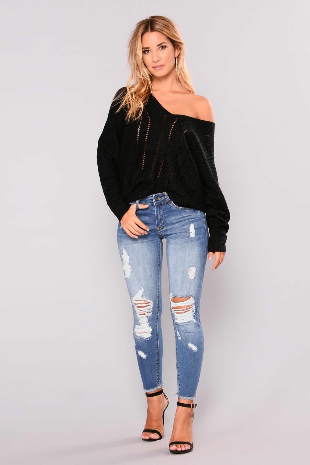 Jeans da Donna Summer High Elastic Nine Punti Strappato Donne Skinny Streat Hip Lufting Fashion Jeans-Azzurro-s