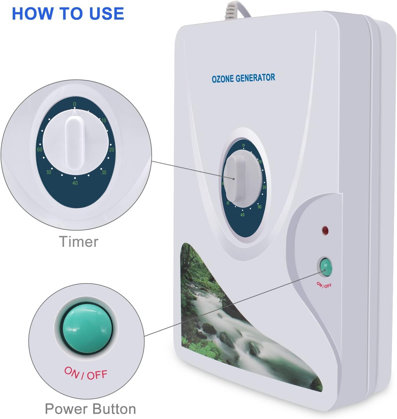 Generador de ozono Multifuncional Purificador de Agua y Aire Esterilizador Limpiador de Agua para Beber Frutas Alimentos Verduras Temporizador de Lavado de Ropa (600mg/h)