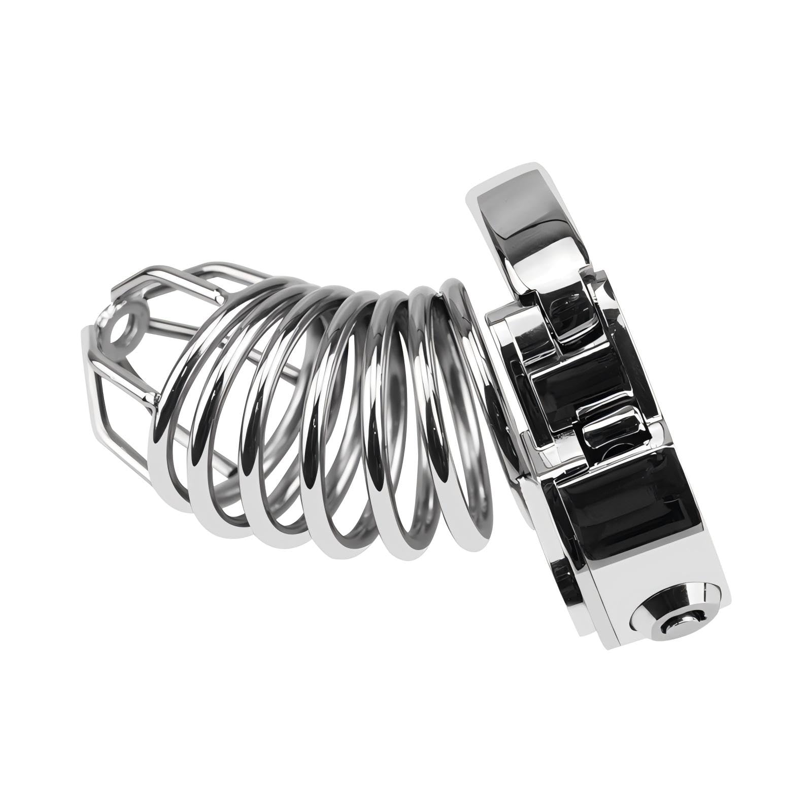 Grande Cage de Chasteté Pénis en Métal Sex Toýs Homme Cage Chastetée Réglable en 7 Tailles Ceintures de Chasteté avec Fermeture à Pression pour Retenir le Pénis de l'Homme Chastity Cage (B)