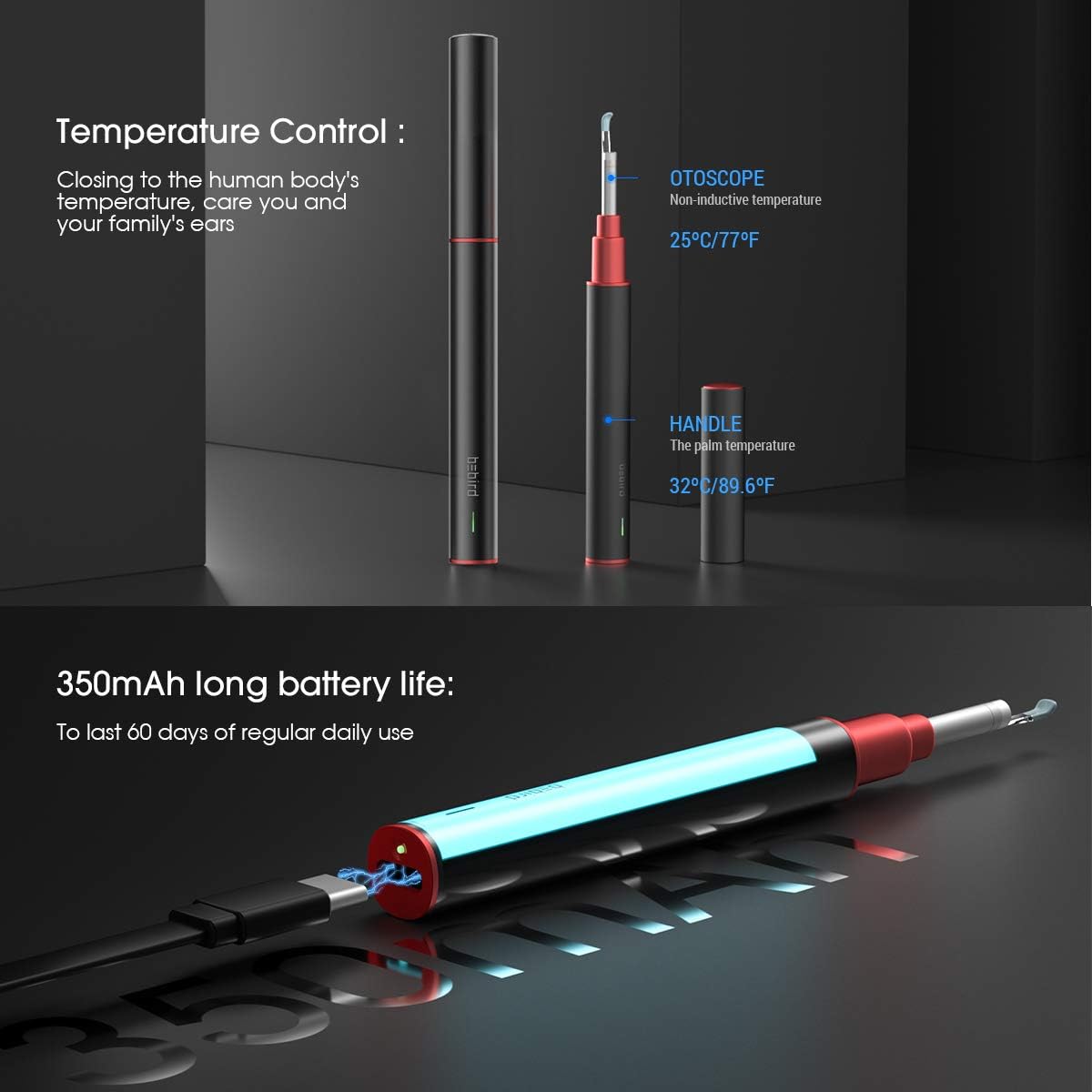 BEBIRD® A2 SE Ear Cleaner Ultra Thin 3.5mm 1080p HD Wireless Pocket 5 LED Ear Endoscope with Ear Tweezers, Ear Wax Removal Set