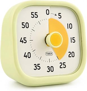 Visueller Timer 60 Minuten Countdown Timer mit Lautlos-Modus und Alarm, Analog Zeitmanagement Timer für Küche, Büro, Lernen & Konzentration, Grünes Quadratisches Design