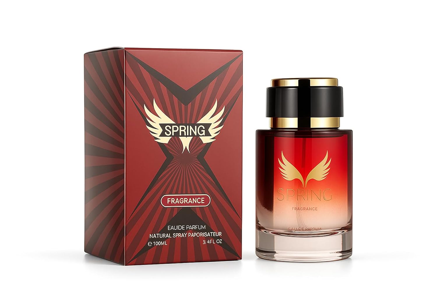 Men's and Women's Perfume, Jasmine Strawberry Grapefruit Notes, Red Gradient Bottle with Gold Cap, Unisex Eau De Parfum 100ml (3.4 fl.oz)