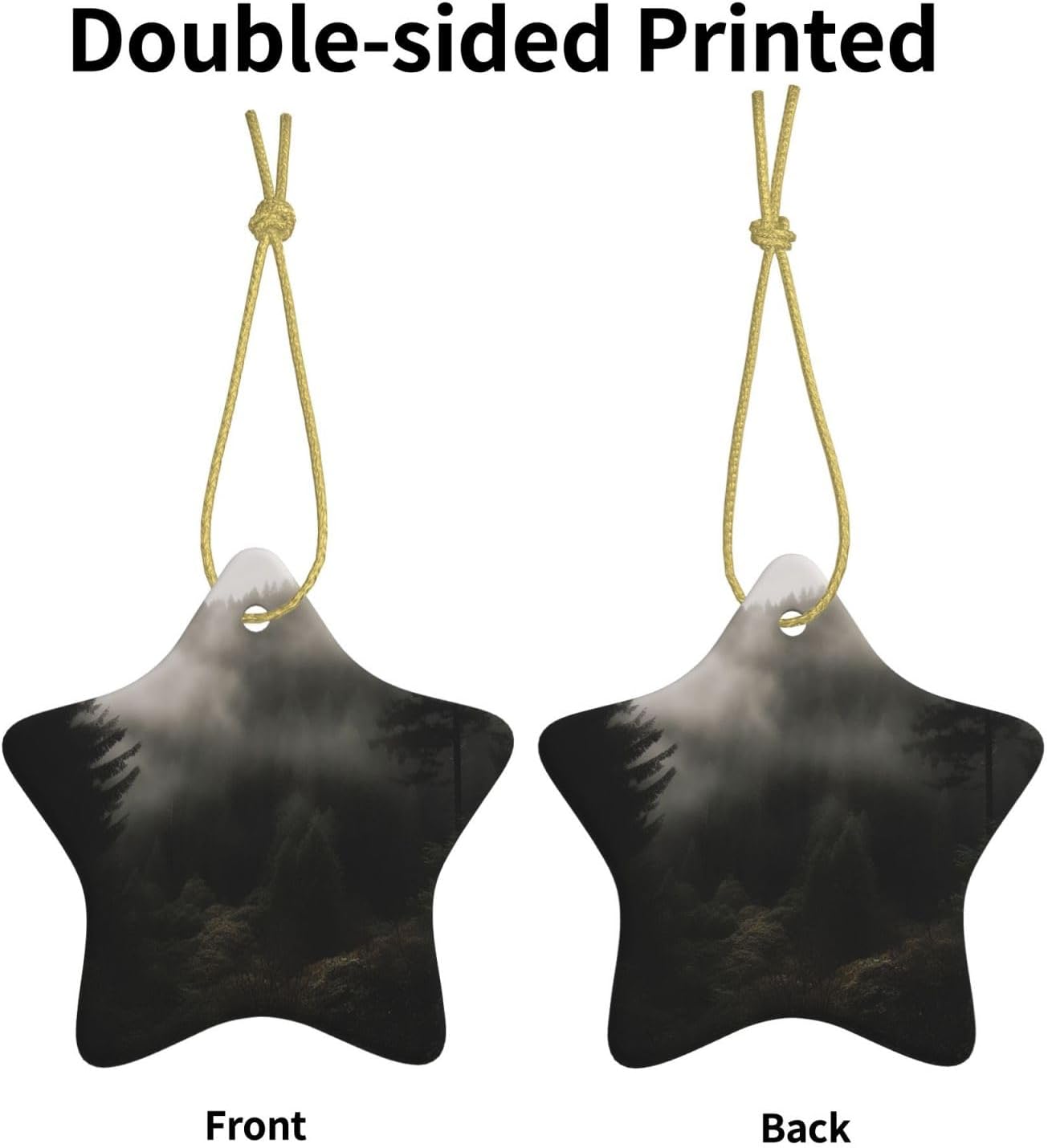 Christmas Ornaments Ceramic Star Shaped Christmas Hanging Ornament Double-Sided Foggy View Forest Print Christmas Tree Pendants for Xmas Tree Fireplace Party Holiday Wedding