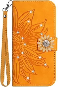 ZXL Case for Samsung Galaxy S10 Wallet Case Flower Crystal Glitter Bling with Card Holder Stand Leather Flip Wallet Protective Phone Case Yellow
