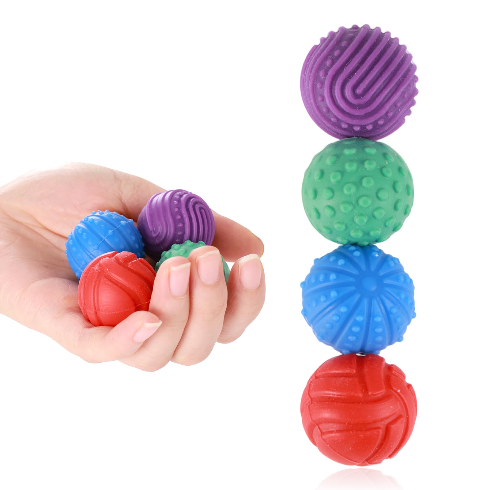 Tinoaly 4pcs Magnetic Texture Ball Toy, Silicone Magnetic Fidget Balls for Relaxation Focus Tools Soft Silicone Texture Fidget Ball for Adults Kids Travel Gifts (4 Styles)