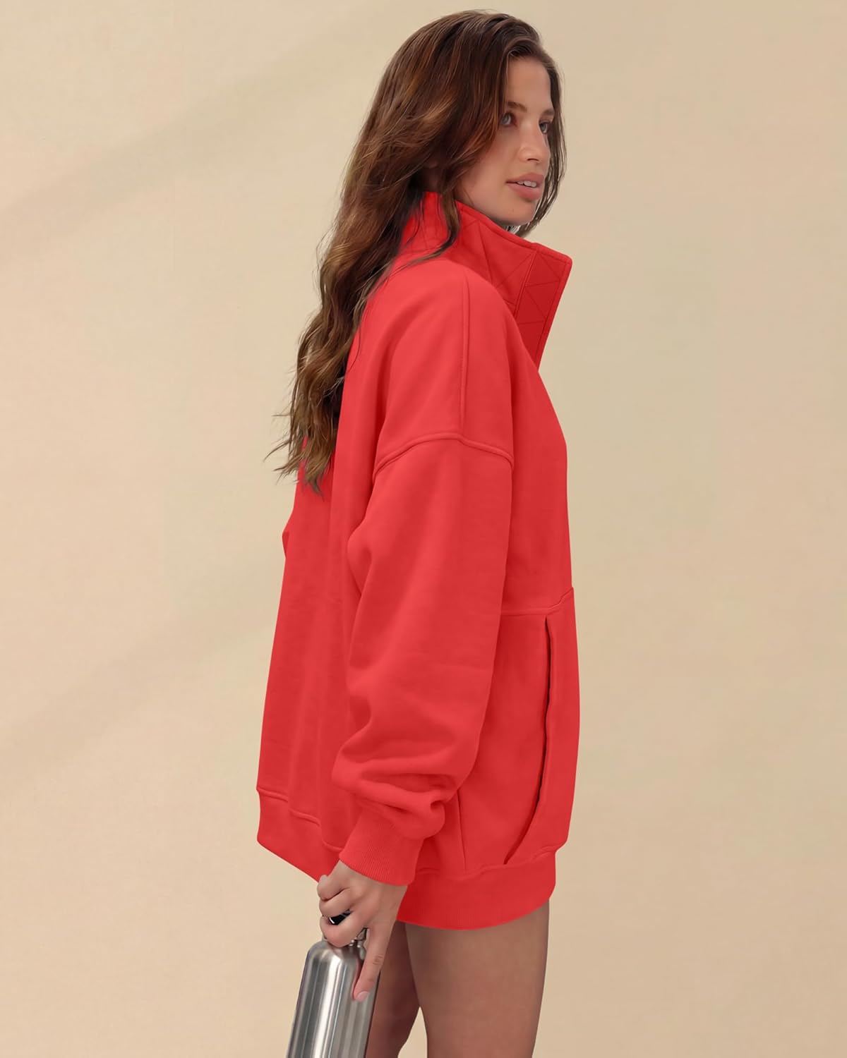 Gacaky Sweatshirts for Women Oversized Fleece Henley Neck Pullover Tops Fashion Clothes with Pockets Thumb Holes - Image 4