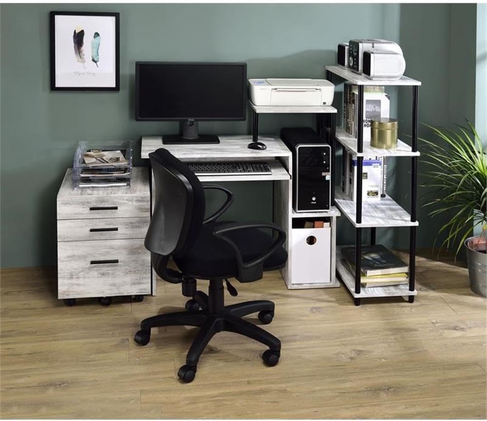 Acme Lyphre Wooden Top Computer Desk in Antique White and Black