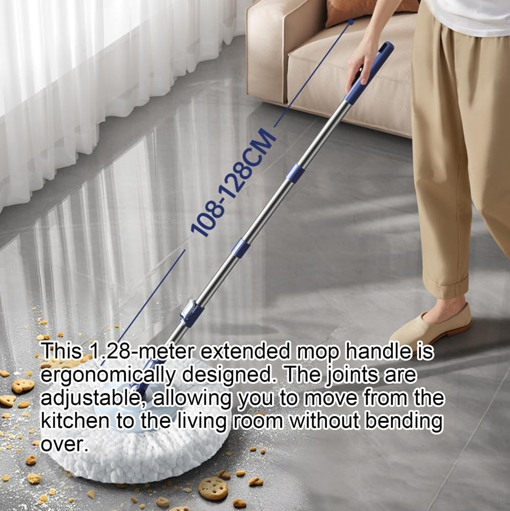 Spin Mop and Bucket with Wringer Set, with180-Degree Rotating Head 360° Mop and Bucket System and Extended Handle for Floor Cleaning