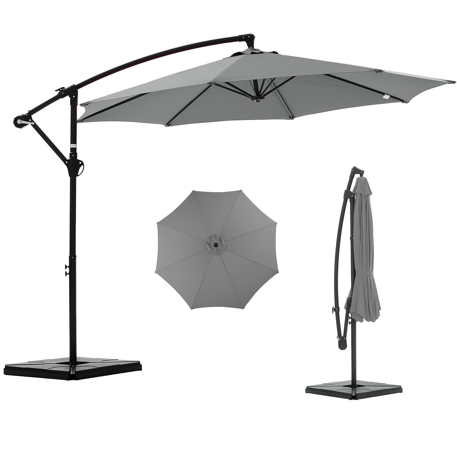 Photo 1 of ***MISSING BASE PIECE & ALL ASSEMBLY HARDWARE FOR BASE*** NEWBULIG 10FT Patio Umbrella with Base Included, Offset Cantilever Outdoor Patio Table Umbrella, UV Protection, Fade Resistant Fabric, Easy Tilt Adjustment for Pool, Deck, Garden, Backyard, Gray