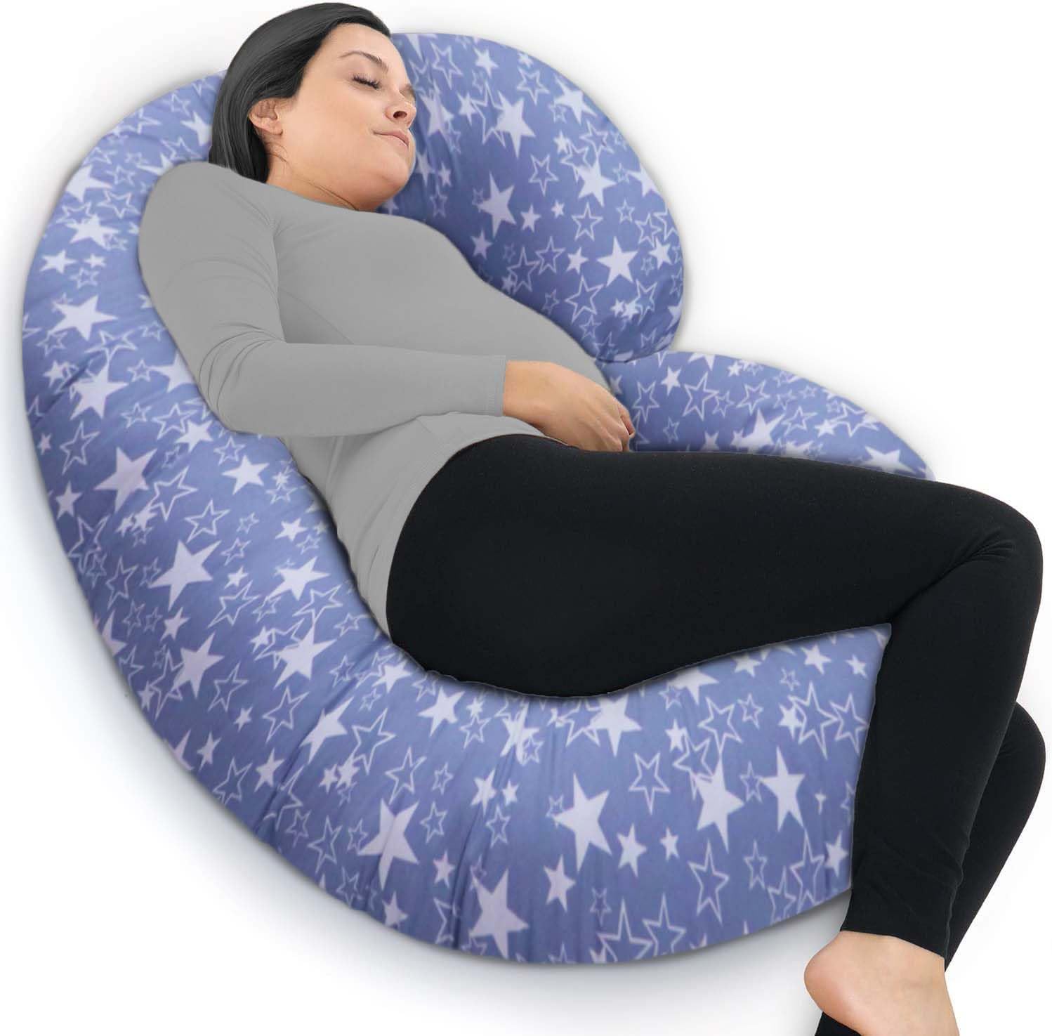 COOZLY C Shaped Pregnancy Pillow | Maternity Pillow|100% Cotton Removable Covers | Premium PregnoCare Fibres | Pregnancy Sleeping Pillow (Born Star Grey)