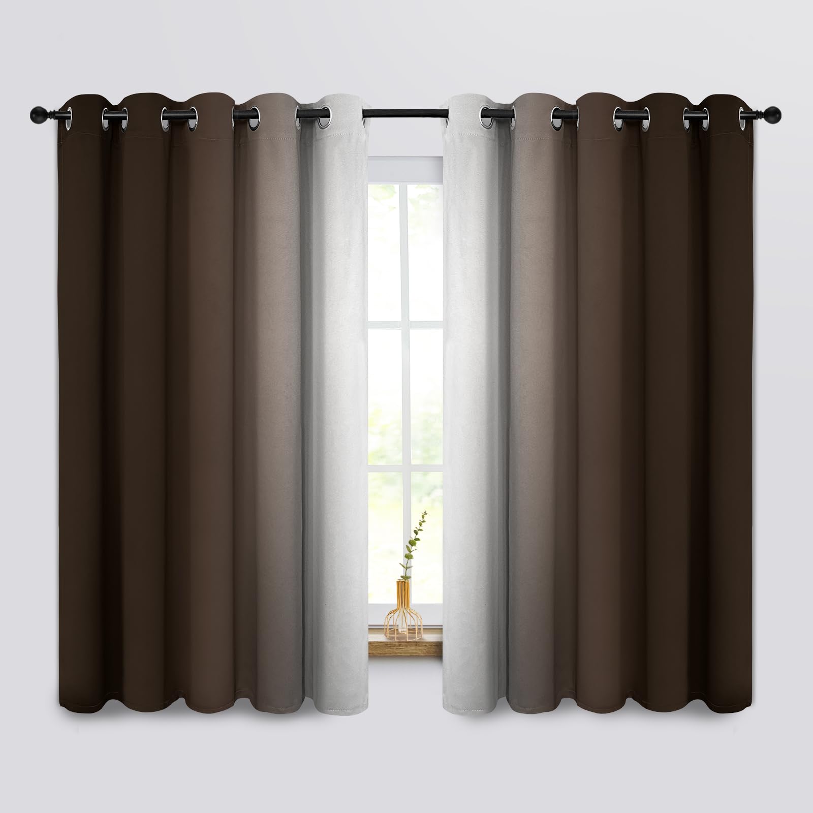 COSVIYA Curtains & Drapes Ombre Brown Curtains 63 inch Length 2 Panels, Grommet Room Darkening Light Blocking Insulated Thermal Gradient Bedroom/Living Room,62x63 inches, Brown to Grayish White — image 1