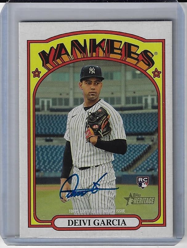 Deivi Garcia Autographed Real One Blue Ink Rookie Card Collectible Baseball Card - 2021 Topps Heritage Baseball Card #ROA-DG (Yankees)