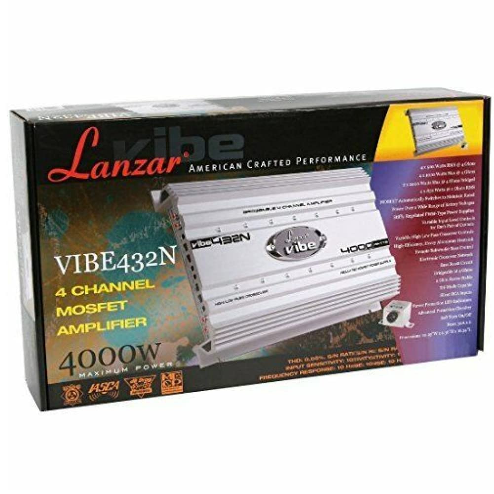 1 LANZAR VIBE 432N VIBE432N amplificatore 4 canali da 2000 watt rms 4 x 500 watt rms 4000 watt max con controllo remoto a distanza incluso, 1 pezzo