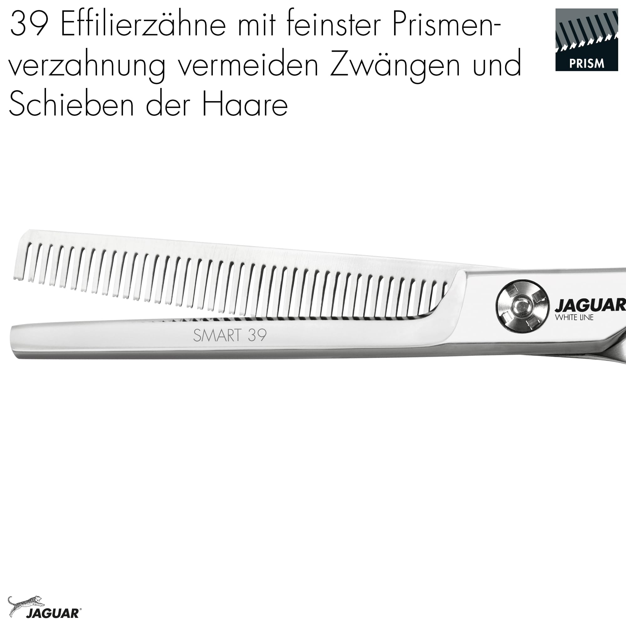 JAGUAR Modellierschere SMART 39 5.5“ | ergonomische Griffstellung | Texturierschere ergonomisches Design | abgewinkeltes Daumenauge | 39 Prismenschliff-Effilierzähne | poliert | Made in Germany