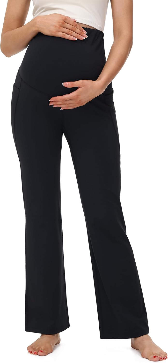 URBEST Women’s Maternity Bootcut Yoga Pants – Buttery Soft Over The Belly Pregnancy Leggings with Pockets