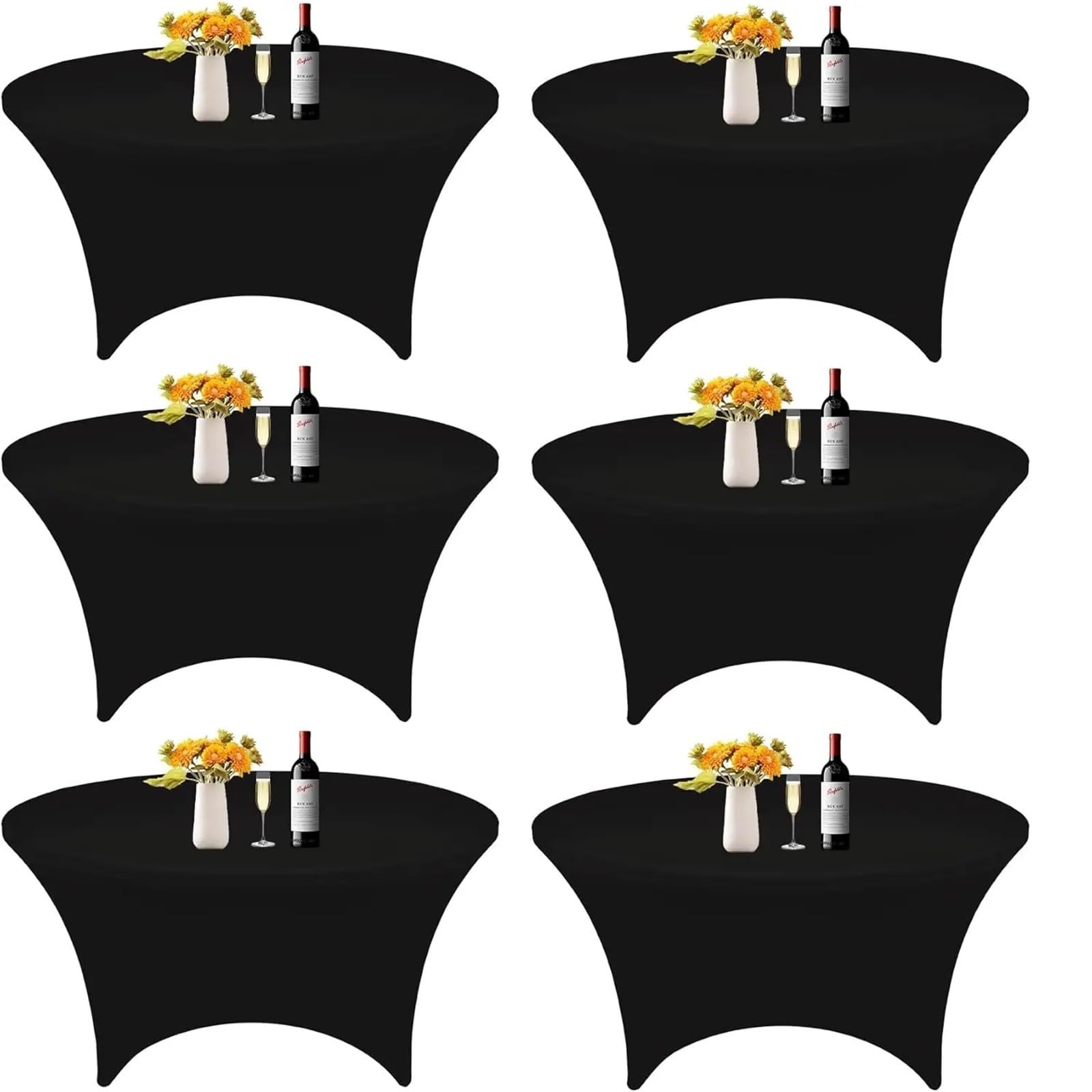 SNGUOQ 6Pcs 5FT Round Spandex Tablecloth 60 Inch Stretchable Table Cover Tight Fit Stretch Tablecover Wrinkle Resistant For Event, Wedding(Black)