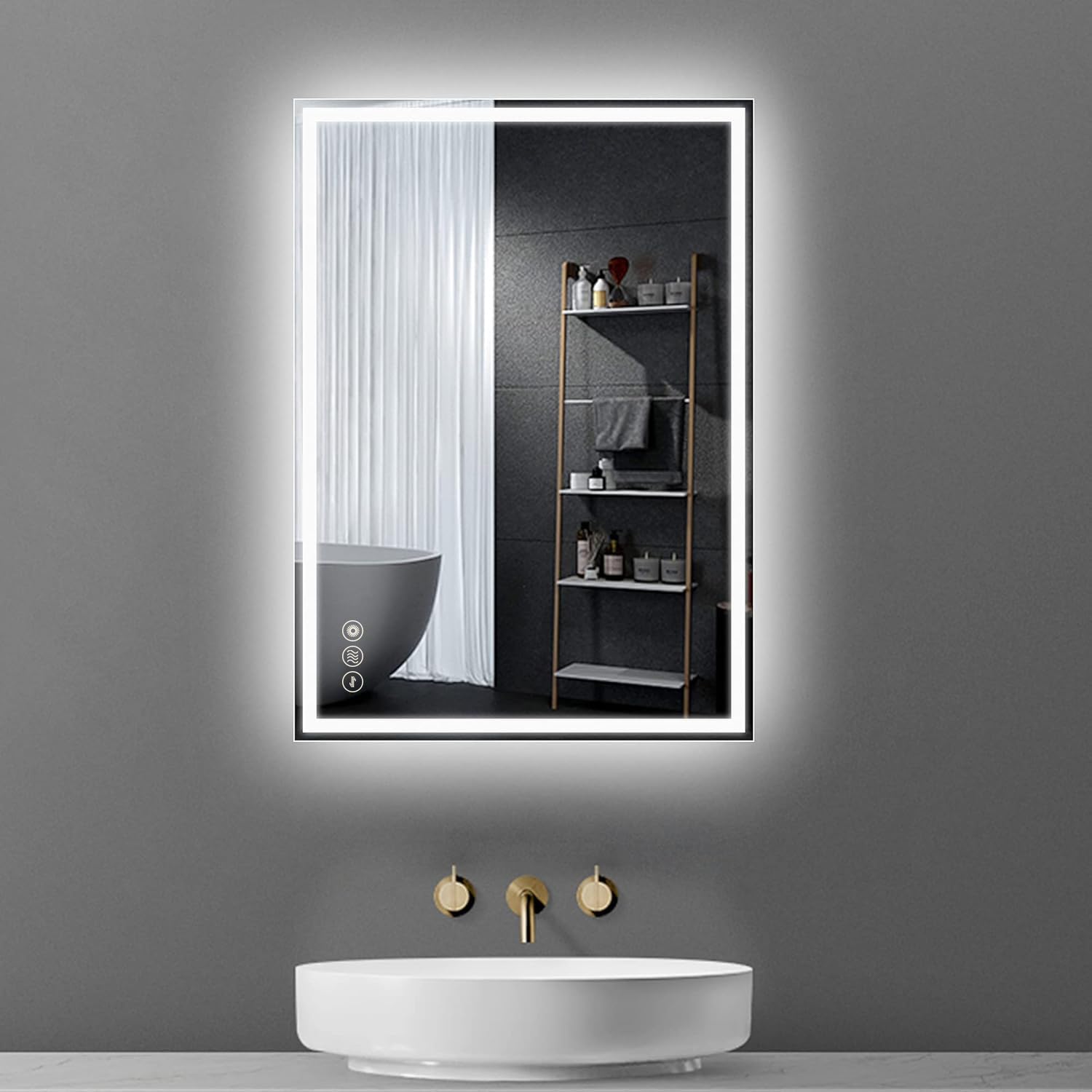 AI-LIGHTING 50X70cm Bathroom Mirror with LED Light Rectangle Illuminated Wall Mount Backlit Mirrors Anti Fog Adjustable Color Horizontal/Vertical Demister IP44 — image 1