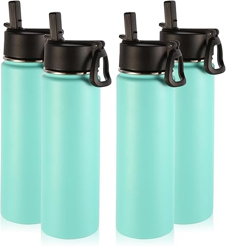 Miniatura 48 de Volhoply Botellas de agua aisladas de 22 onzas con tapa con popote, botella deportiva de acero inoxidable con asa, tazas de agua de metal al vacío