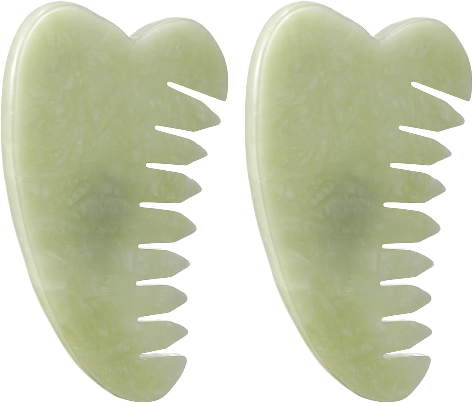 Geiserailie 2 Pieces Jade Combs Massage Stone Hair Gua Sha Scraping Scalp Comb Facial Massage Tool Multifunctional Handheld Head Tools Head Caring Therapy Mother's Day Gift(Heart Style)