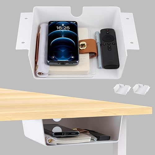 Paquete de 2 organizadores de cajones debajo del escritorio, estante de almacenamiento debajo del escritorio para escritorios de pie ajustables,