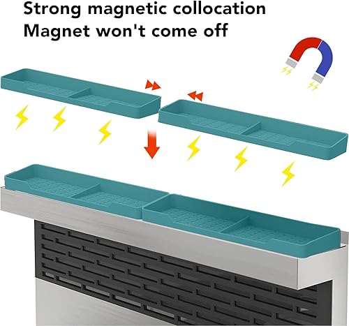 Miniatura 5 de TOPINCN 2 piezas de silicona para estufa, estante superior magnético a prueba de fugas, estante superior para horno, organizador de especias,