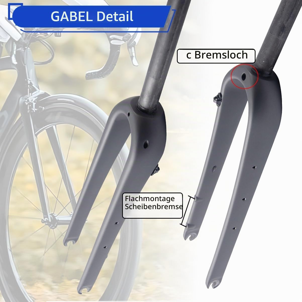 HZXQCVB 700C Starre Gabel Aus Kohlefaser 1-1/8'' Gerades/konisches Rohr Schnellspanner 9 X100mm Scheibenbremse Gravel Rennrad Gabel(Matt Black,Straight) Sport & Freizeit