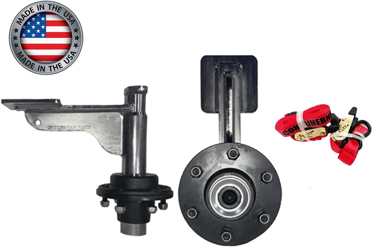 Shipping Container Wheels 6-Lug EZY Wheels + Ratchet Straps, Heavy-Duty Shipping Container Axles, Nickel-Chrome Finish Dolly, Fully Assembled for Up to 40' Shipping Container, Made in USA