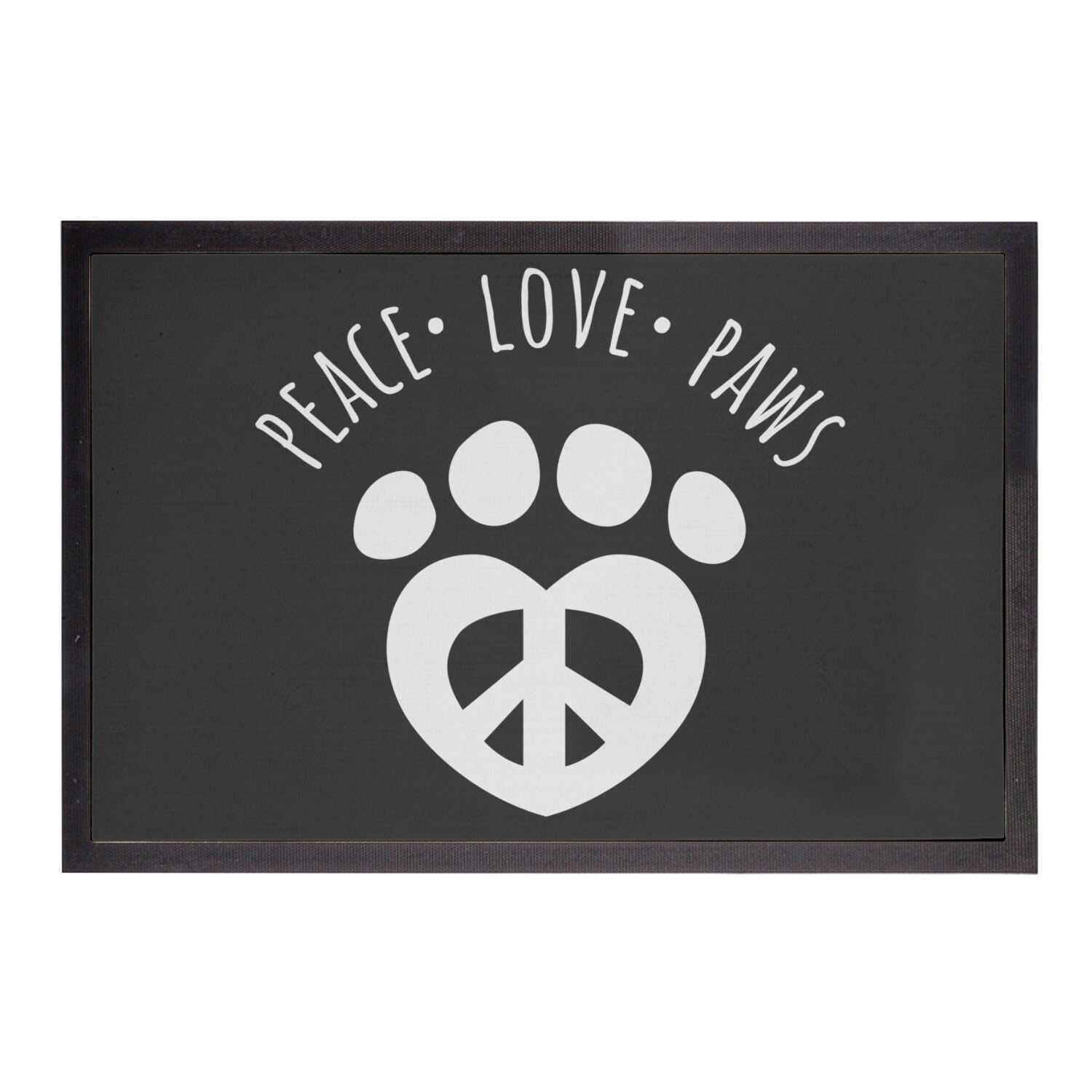 Paillasson Noir Entrée Chien Chat | Tapis de Sol Intérieur Original Peace Love Paws 60x40