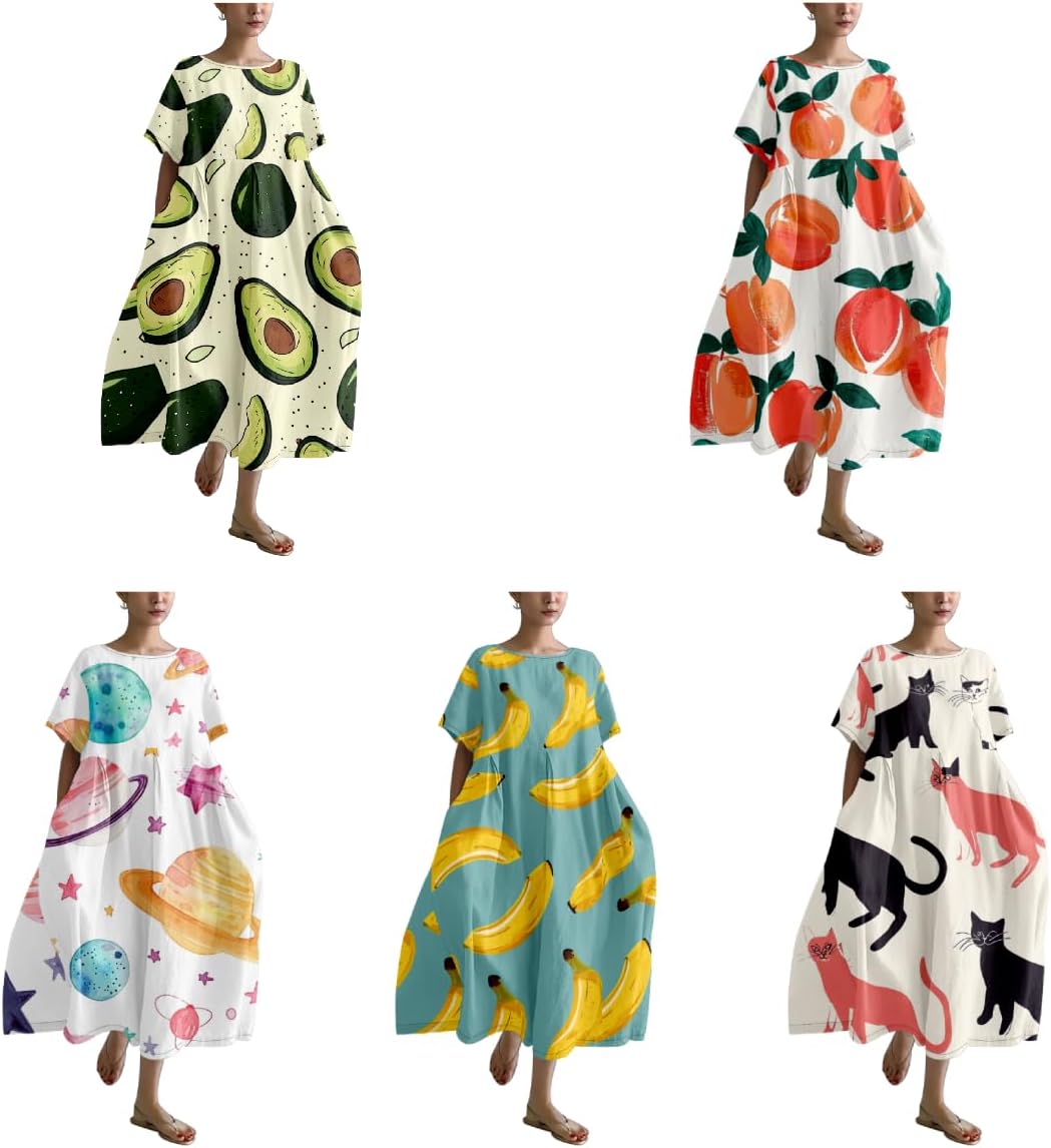 Plus Size Boho Summer Dresses Casual Japanese Art Vintage T Shirt Dress A-line Crew Neck Short Sleeve Sundress - Image 3