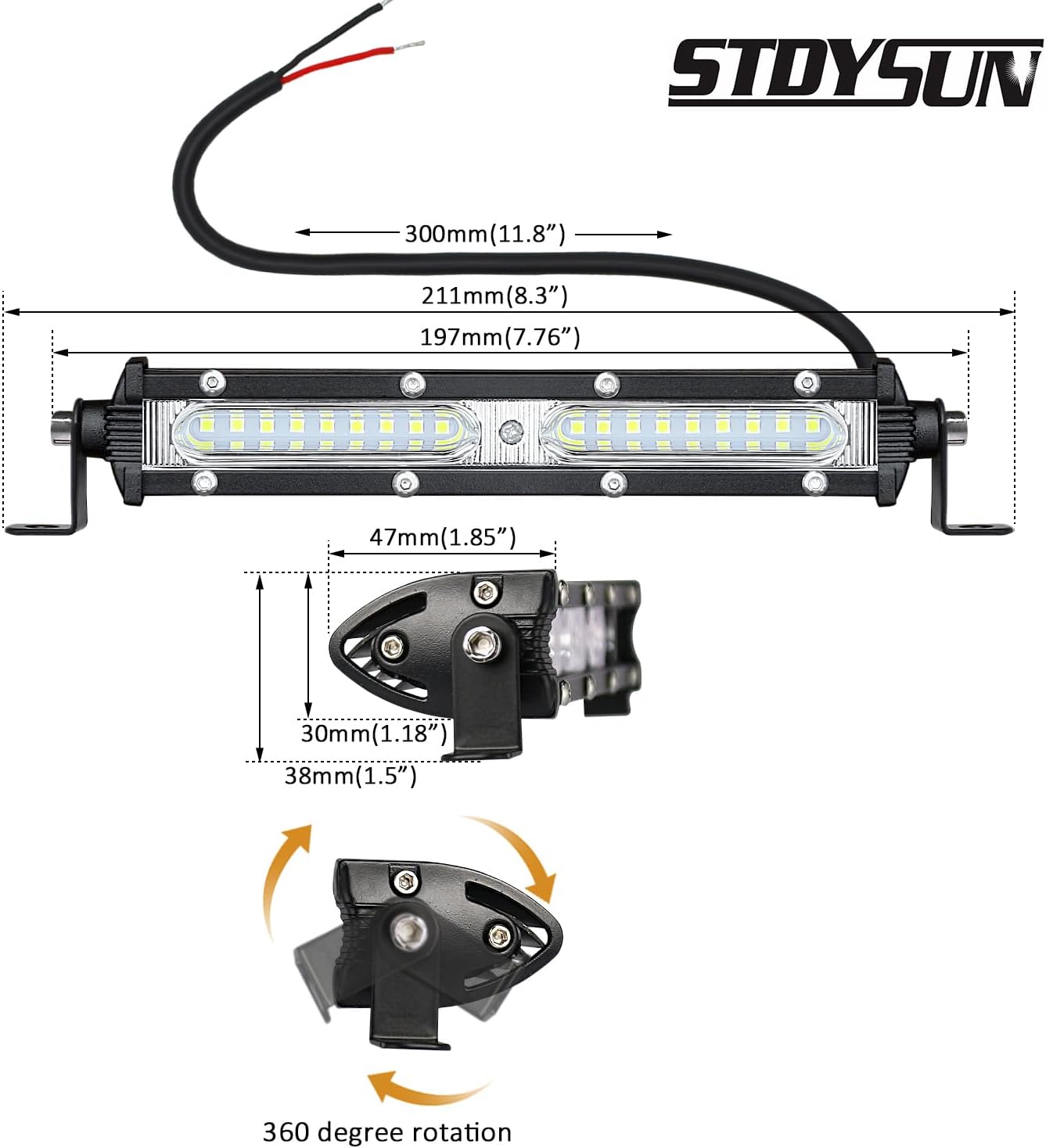 STDYSUN Ultra Slim Single Row LED Offroad Driving Fog Lights Bar 2Pcs 7Inch Waterproof Auxiliary Work Lights Grille Lights Bar fit for Motorcycle Truck Trator ATV UTV Golf Cart Boat Cars