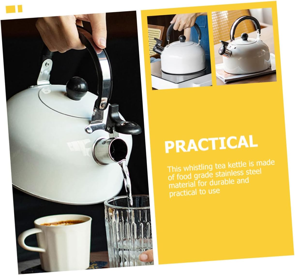 PRETYZOOM Kettle Stovetop Water Boiler with Cool Handle Stainless Steel Coffee Kettle for Gas and Electric Cooktops Automatic Boil Alert for Safe and Efficient Brewing