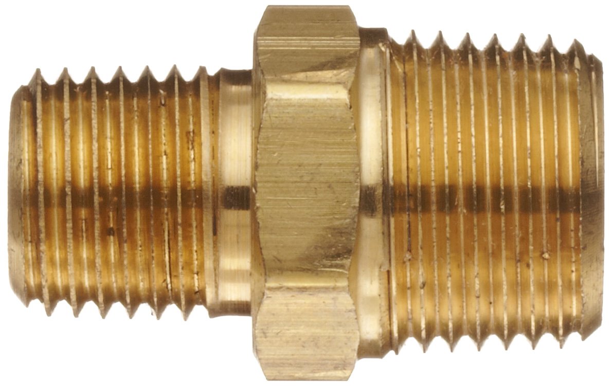Anderson Accesorio de tubería de latón, boquilla hexagonal reductora, tubo macho de 1/2 pulgada x tubo macho de 1/4 pulgadas