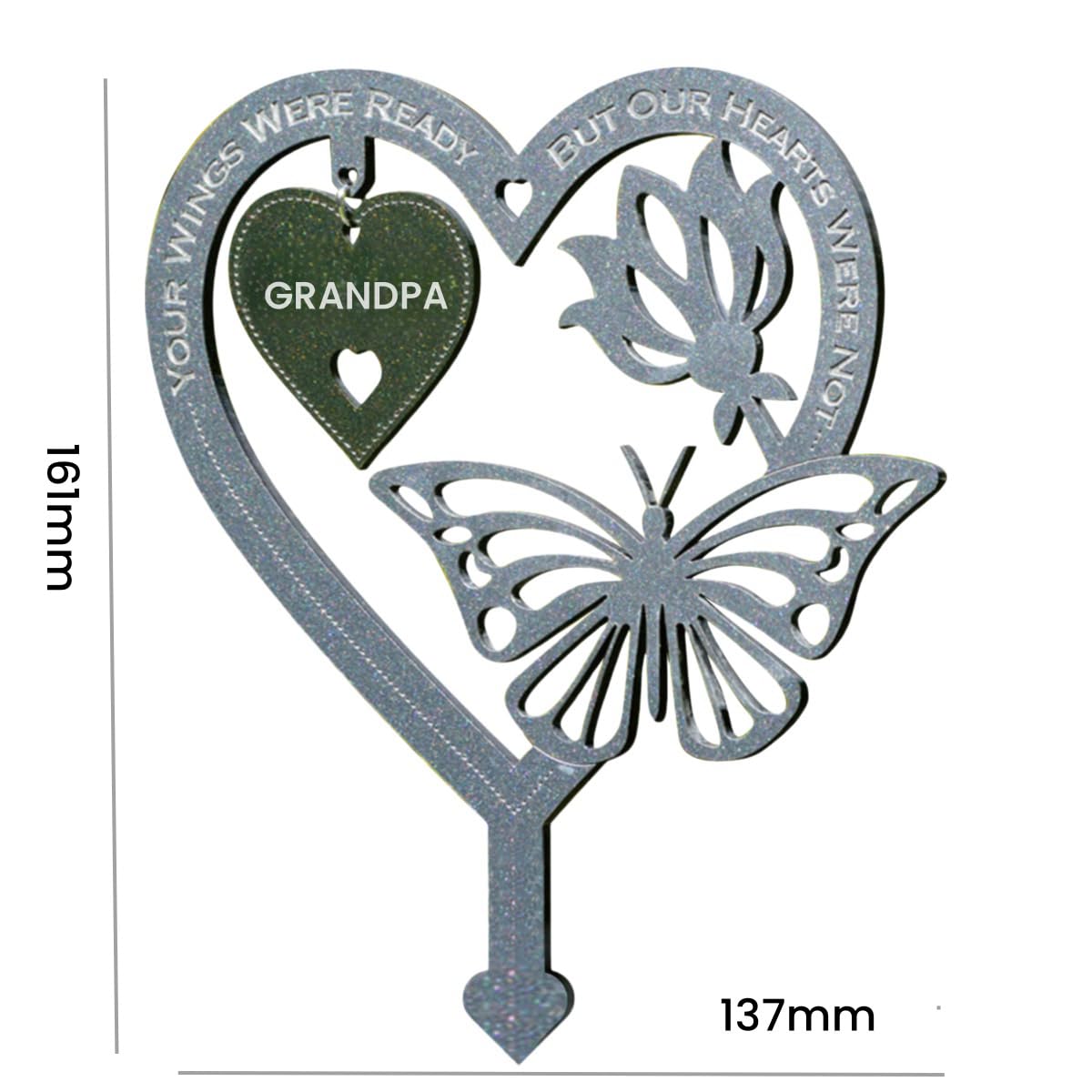 Garden Memorial Plaque for Grandpa Grave Memorial Stake marker Ornament Grandpa Weatherproof Inserted Garden Stakes Yard Sign Heart Shaped With Butterfly Flower Garden Signs Present - Image 4