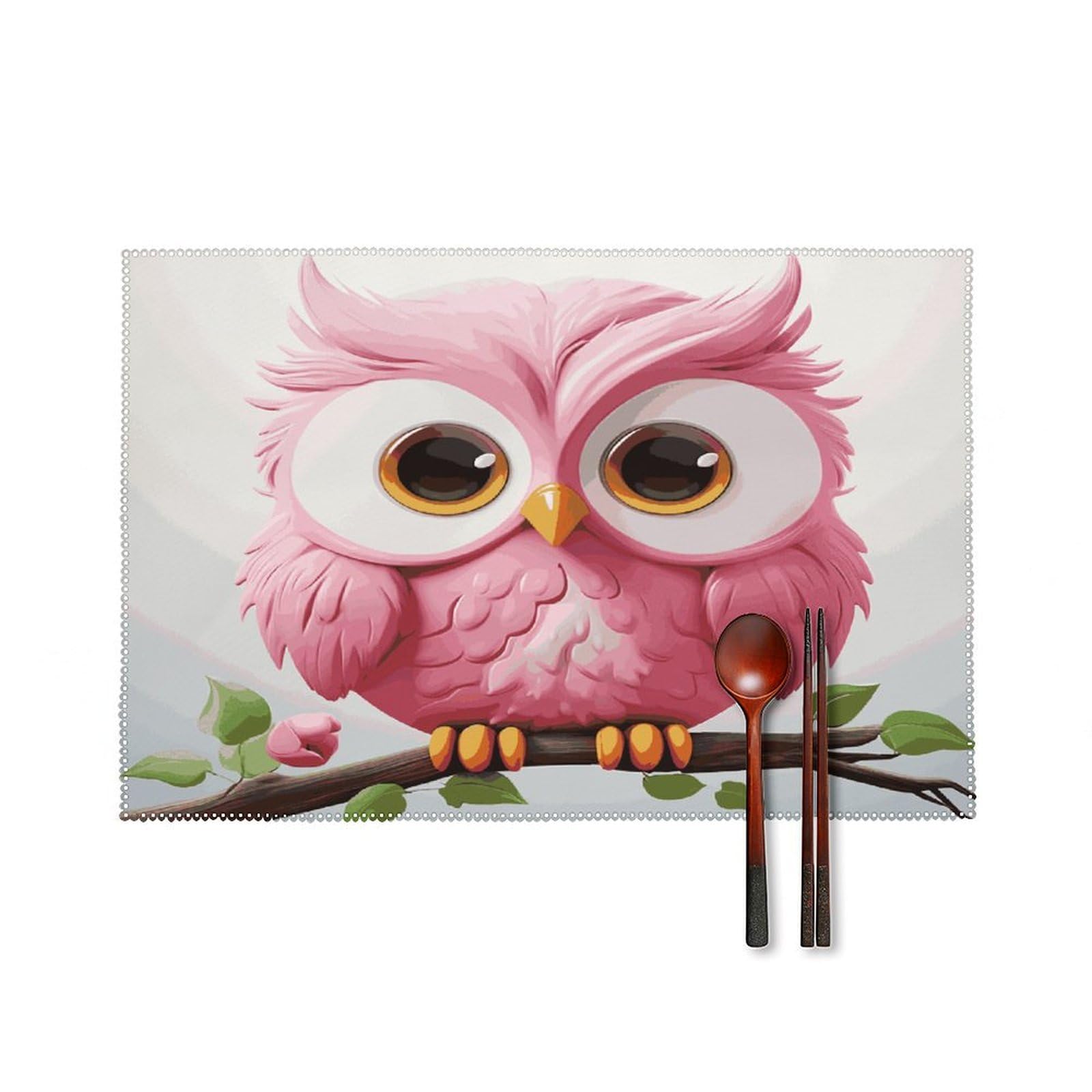 Btcowzrv Style A Pink Owl Canvas Placemats Set Of 6, Wipeable Washable Place Mats For Indoor & Outdoor, Table Mat Decor For Kitchen Dining Party