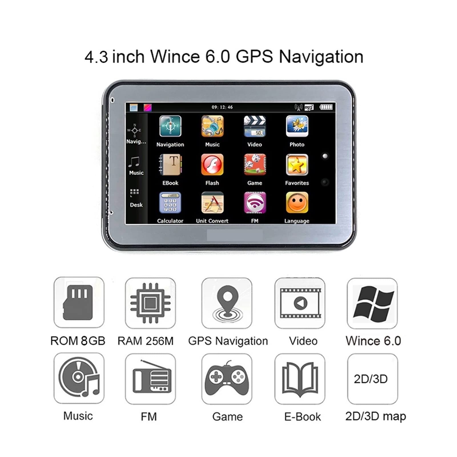 Auto GPS Navigazione 25. 6m + 8 GB 4.3 Pollice GPS 256m + 8 GB Ultimi America del Sud America Francia Europa Vehicle Navigator Per Auto, Camion, Camper