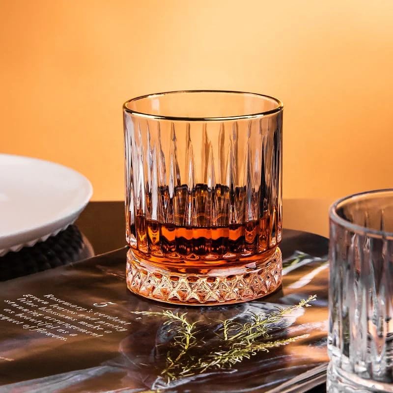 Image of Premium GoldenRIm 280 ML Water & Juice Drinking Glasses Set of 6 Vintage Glassware Set for Juice, Cocktail, Mocktail,Whisky All Beverages Everyday Uses for Gift (6, MT-28)