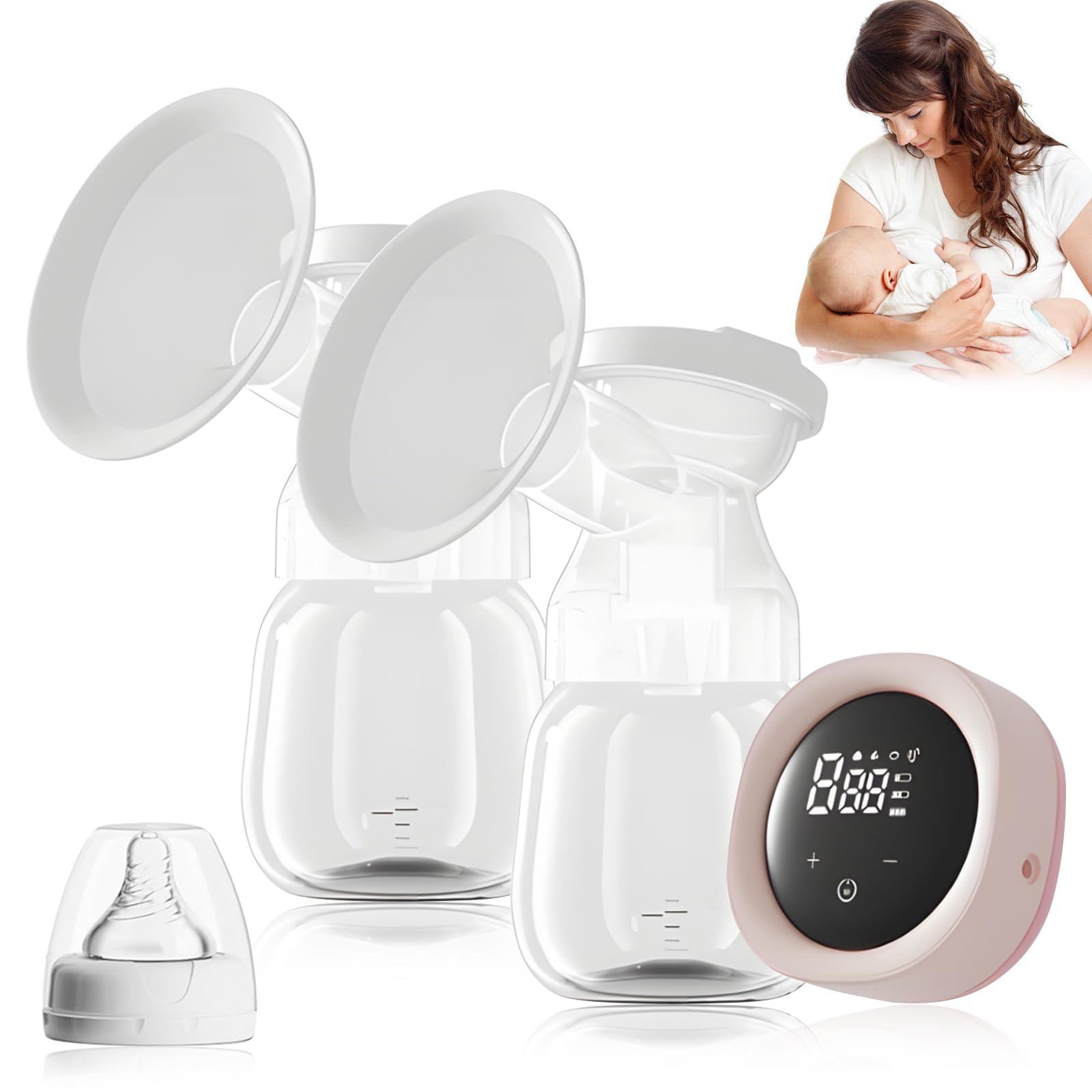 Anluomania Tiralatte Elettrico Doppio, Tiralatte Portatile Ultra Silenziosa, tiralatte anti-riflusso, 1200mAh Ricaricabile, 4 Modalità e 9 Livelli, Senza BPA, LED Touch Screen, per Viaggi e Casa