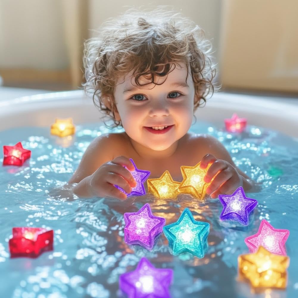 Led Light Up Bath Toys, 5 Pack Colorful LED Star Sensory Bath Toys, Water Activated Floating Glow Stars with Changing Colors, Sensory Lights, Fun Bathtub Shower Pool Party Supplies for Girls Boys