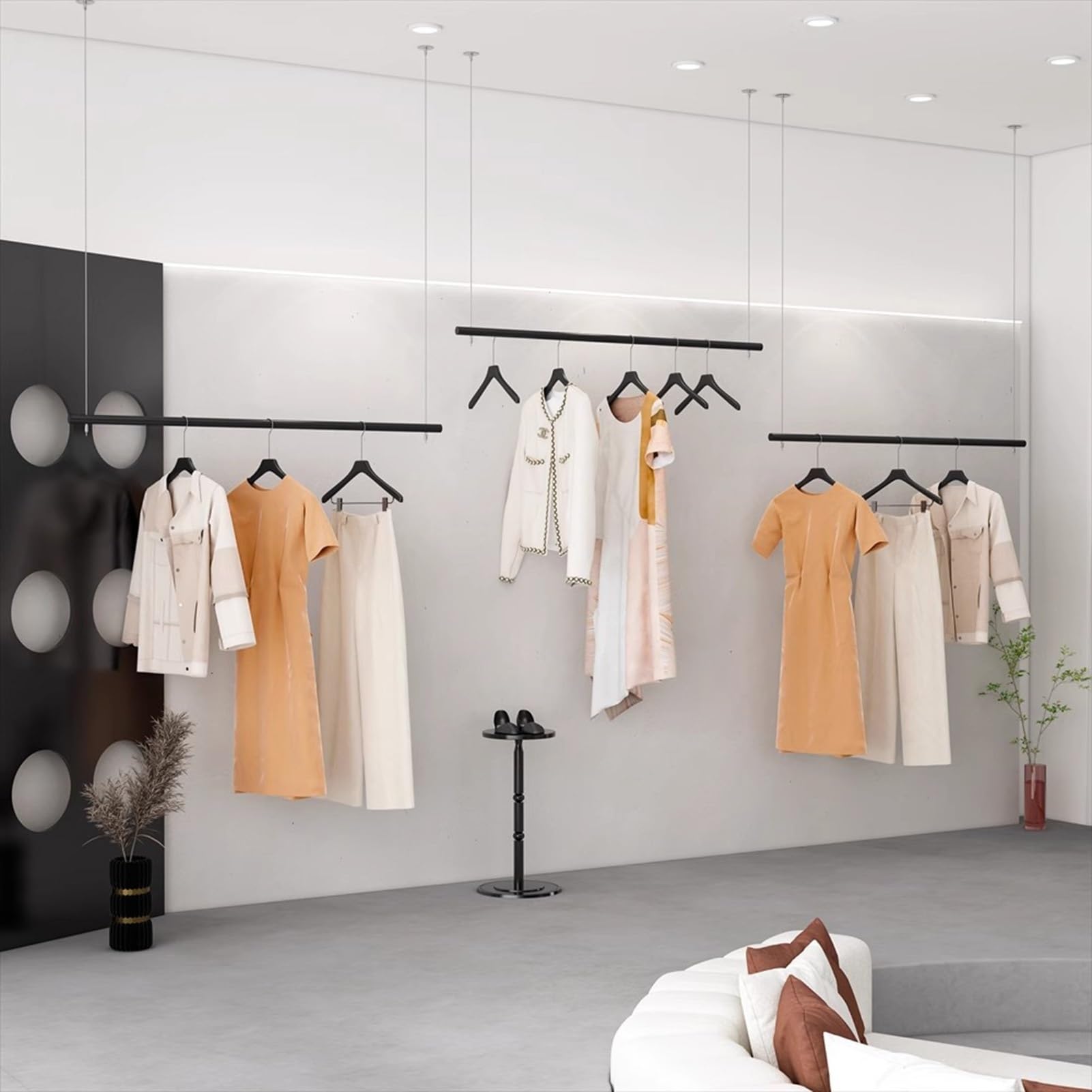Verstellbares Metall-Kleidungsregal zum Aufhängen an der Decke für Geschäfte und Ausstellungen, 120 x 300 cm, ideal für Einzelhandel und Boutique-Kleidung