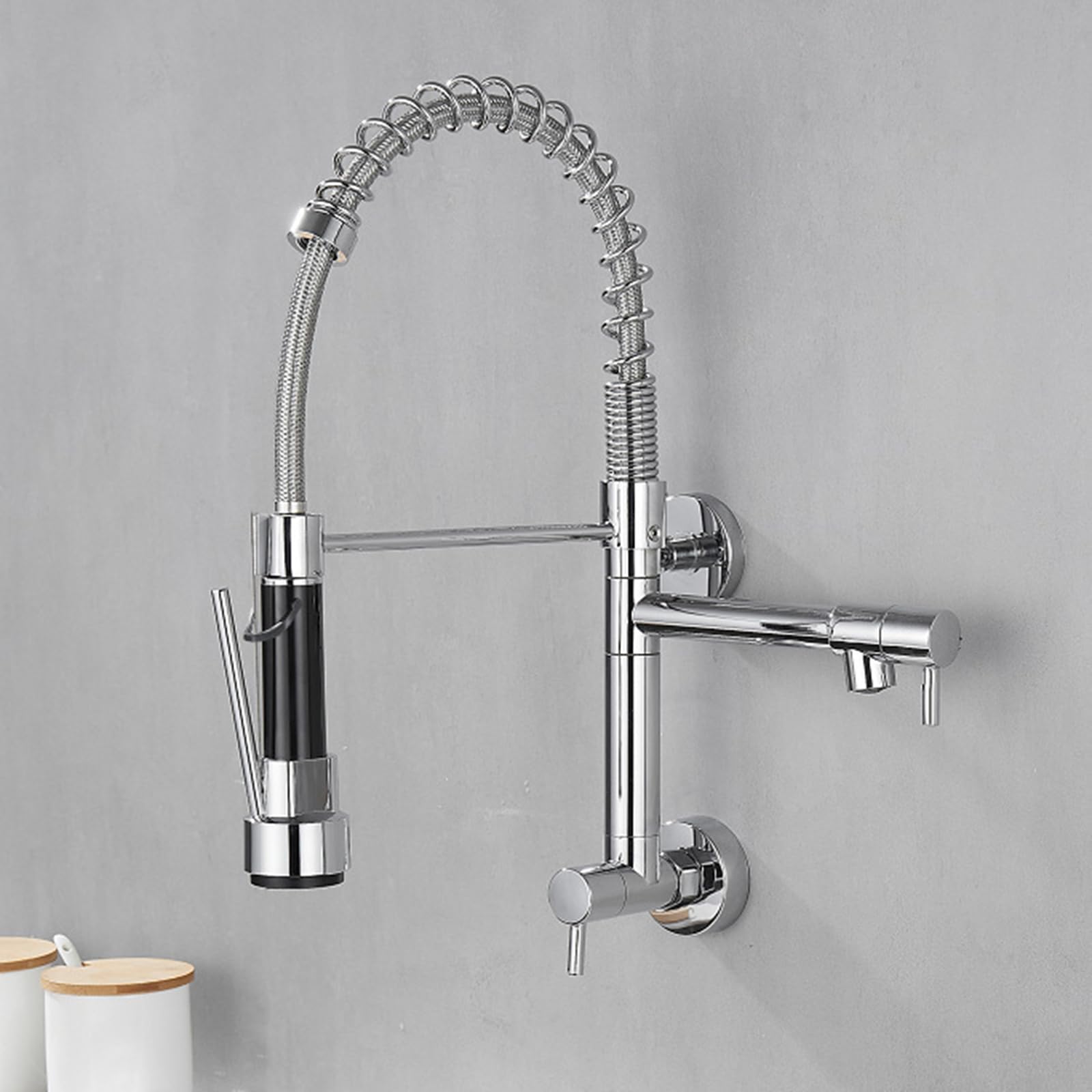 ZQFHSX Wall Mounted Kitchen Faucet, Brass Swivel Tap for Sink, Cold Water Supply, Finish