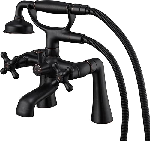 Clawfoot - Grifo de bañera de latón vintage negro con ducha de mano en forma de teléfono