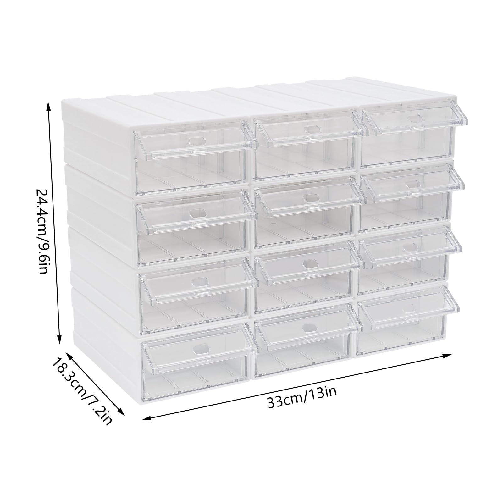 Scatola per bricolage con 12 cassetti, impilabile, trasparente e bianco, mini rimovibile, con graziosi design per cancelleria e accessori