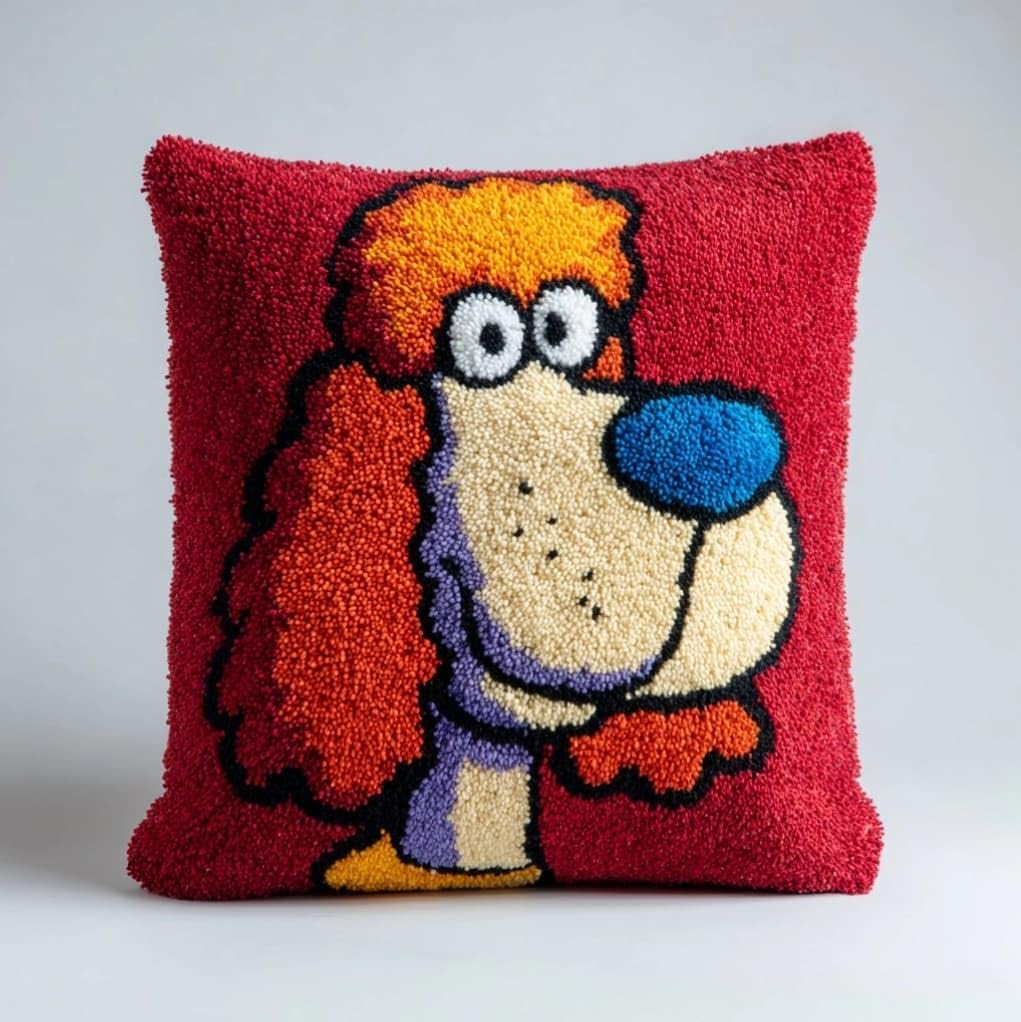 AxiangziK Latch Hook Pillow Kit 43x43cm,Poodle Animal Dog
